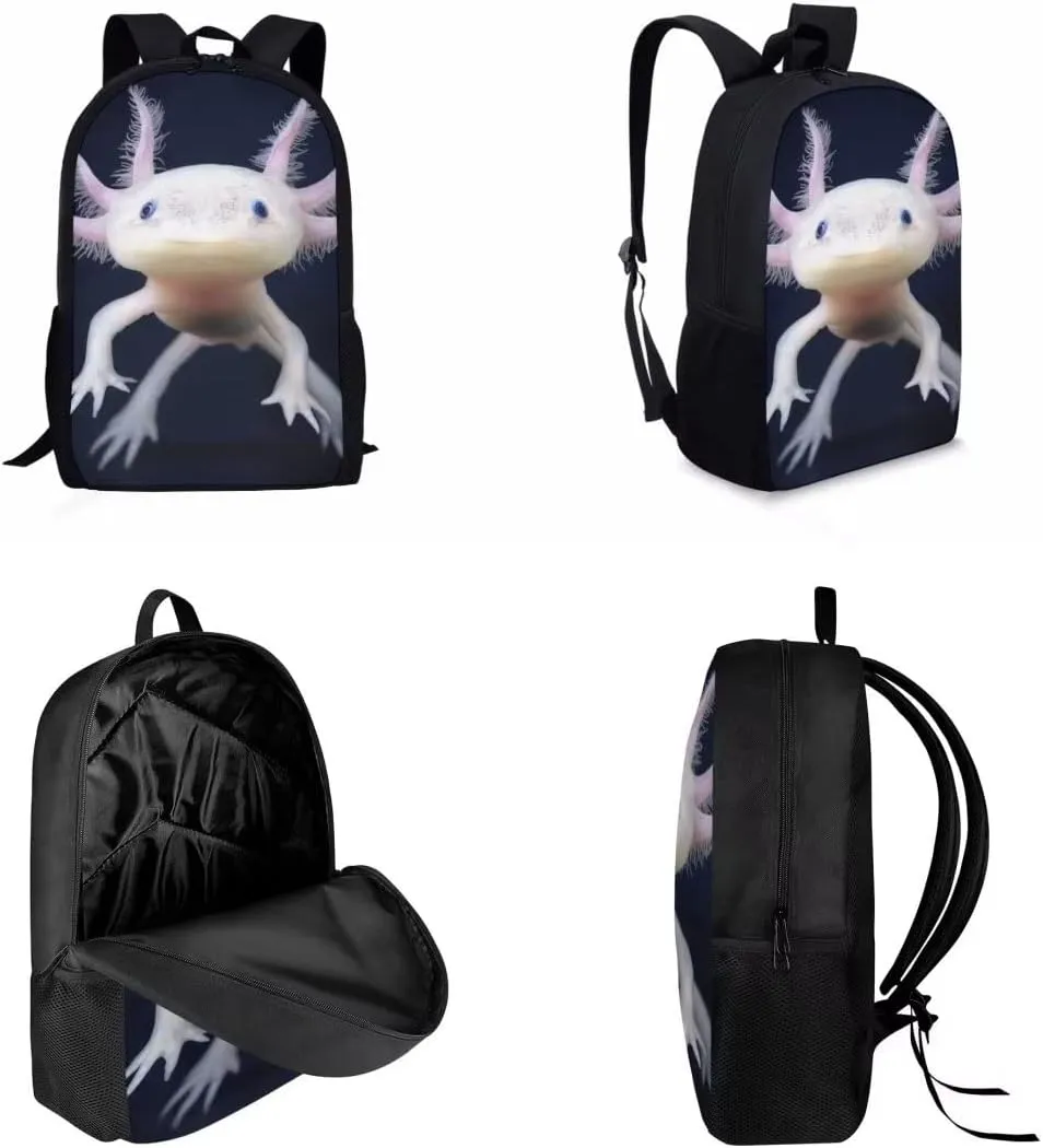 AmzPrint 2 In 1 Pink Axolotl Backpack And Lunch Box For Elementary Middle School Backpack For Girls Boys Kids Teens