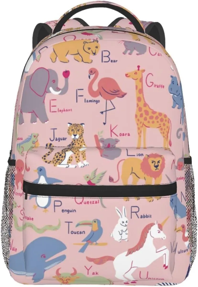 Animal Name Alphabet Chart A B C Backpack Lightweight Laptop Backpack Casual Daypack Travel Double Shoulder Bag For Women Men