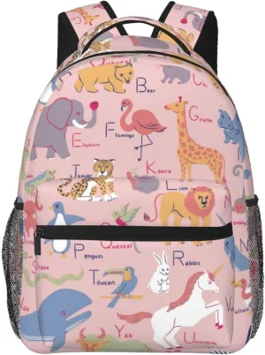Animal Name Alphabet Chart A B C Backpack Lightweight Laptop Backpack Casual Daypack Travel Double Shoulder Bag For Women Men