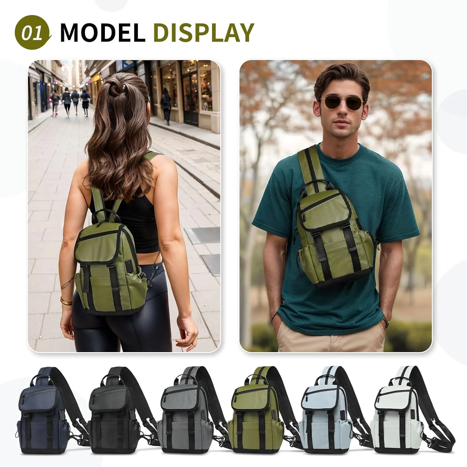 Anti Theft Mini Backpack, Convertible Sling Bag for 11 Inch Pads with USB Charge Port, Lightweight One Strap Casual Pack for Women Men (Dark Green)