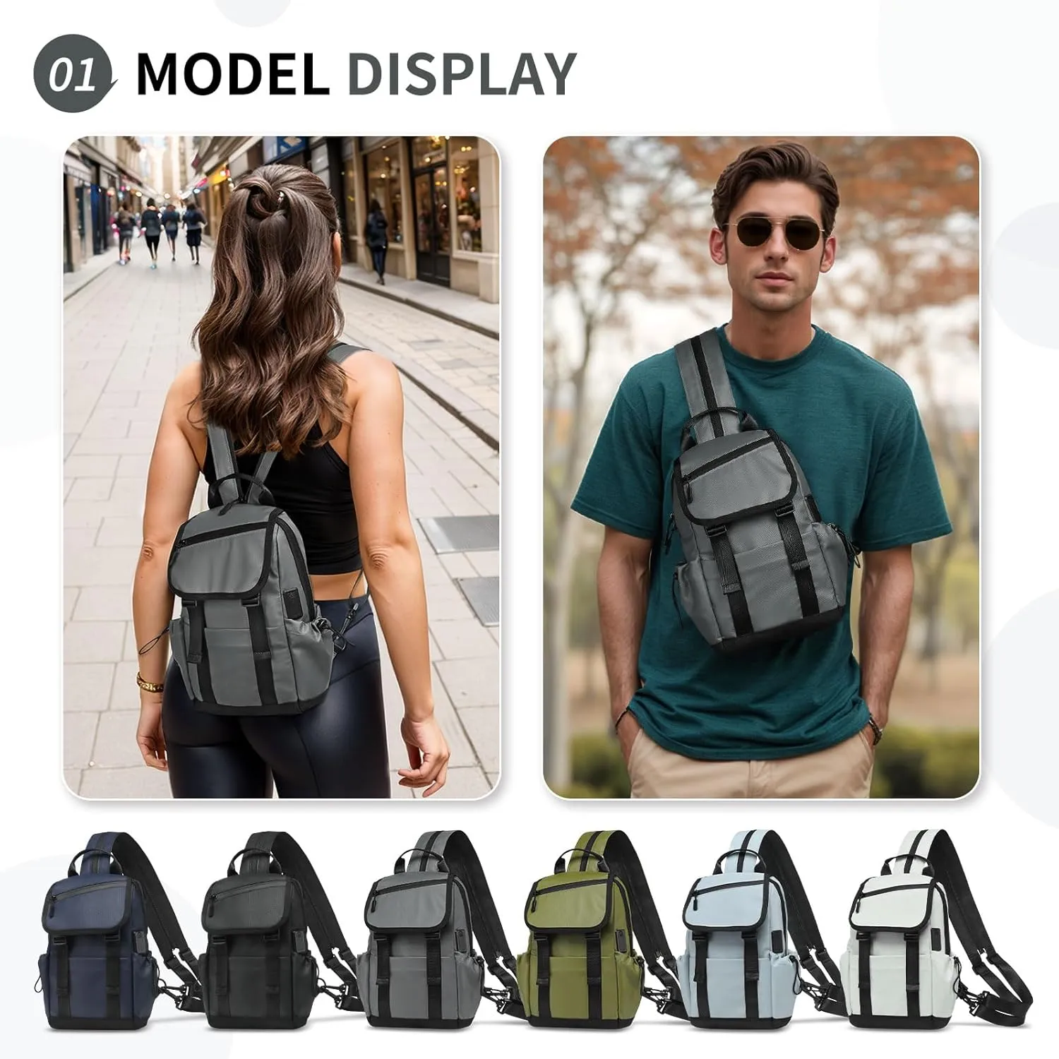 Anti Theft Mini Backpack, Convertible Sling Bag for 11 Inch Pads with USB Charge Port, Lightweight One Strap Casual Pack for Women Men (Gray)