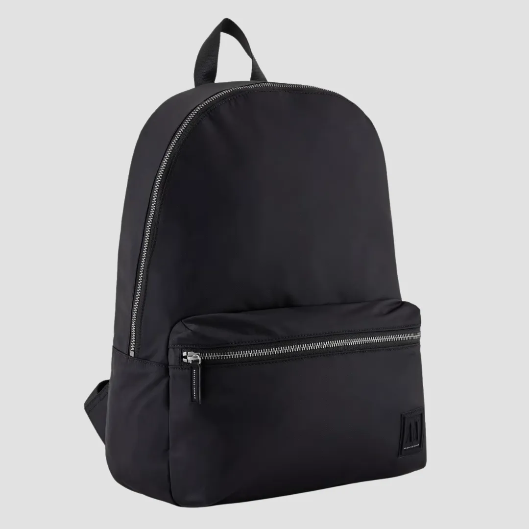 Armani Lightweight Silver Zip Backpack in Black