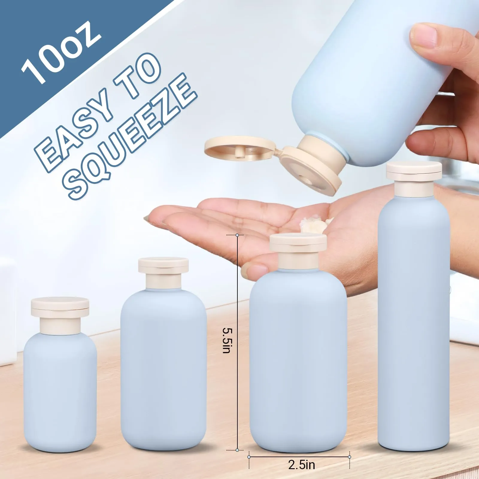 ASEVAT 10 oz Plastic Travel Refillable Shampoo and Conditioner Bottles, Plastic Travel Bottles for Toiletries, Plastic Squeeze Bottles with Flip Cap for Lotion, Cream and Liquids (3Pcs)