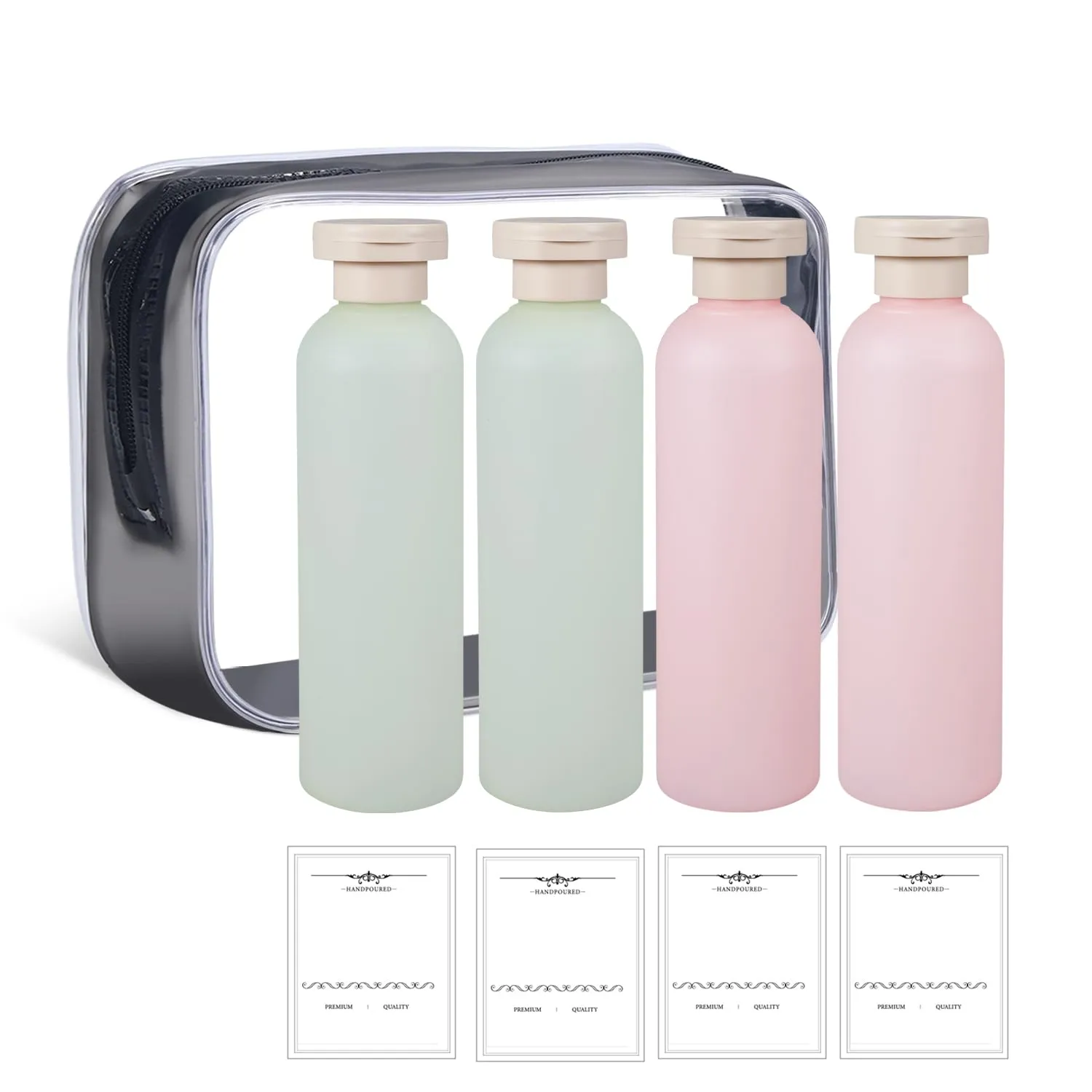 ASEVAT 6.7 oz Plastic Shampoo and Conditioner Squeeze Bottles, Plastic Leak Proof Travel Bottles for Toiletries, Plastic Bottles with Caps for Lotion, Cream and Liquids (4Pcs)