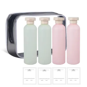ASEVAT 6.7 oz Plastic Shampoo and Conditioner Squeeze Bottles, Plastic Leak Proof Travel Bottles for Toiletries, Plastic Bottles with Caps for Lotion, Cream and Liquids (4Pcs)