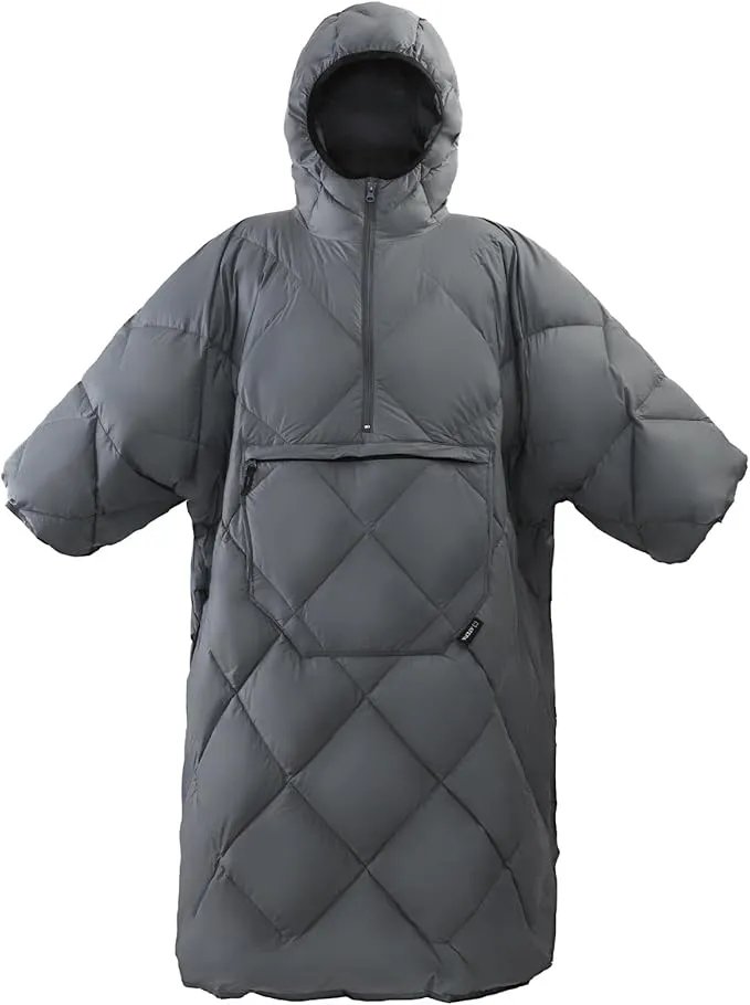 ATEPA Blanket Poncho Hooded Ultralight Water-Resisitant Warm Wearable Blanket Sleeping Bag Coat Cloak Camping Blanket