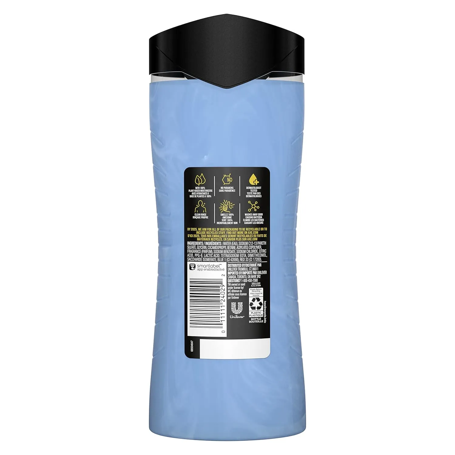 AXE Body Wash Charge and Hydrate Sports Blast Energizing Citrus Scent Men's Body Wash 100 percent Recycled Bottle 16 oz (Pack of 4)