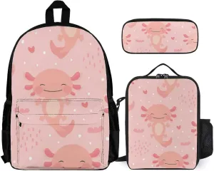 Axolotl Kawaii Lightweight Pocket Backpack Crossbody Lunch Bag Set Unisex