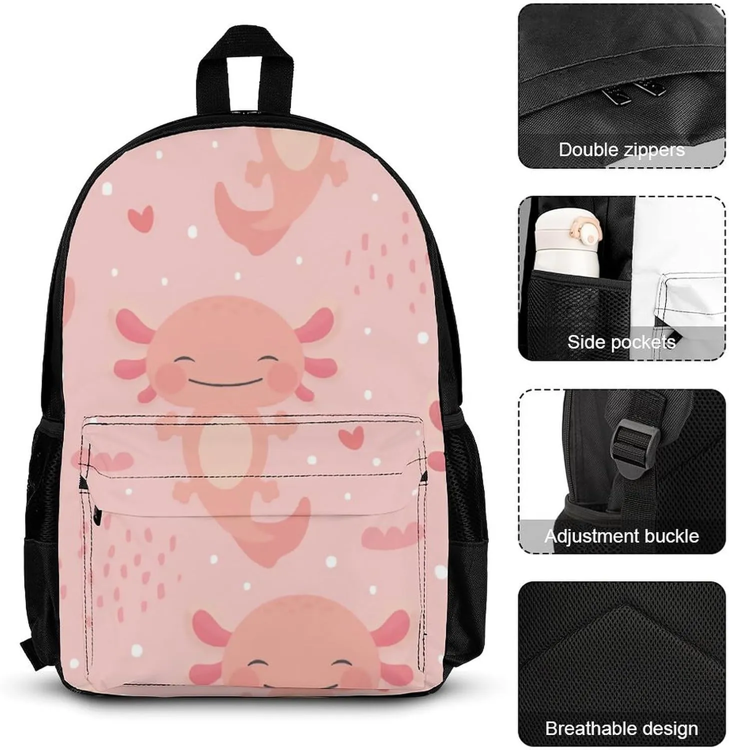 Axolotl Kawaii Lightweight Pocket Backpack Crossbody Lunch Bag Set Unisex