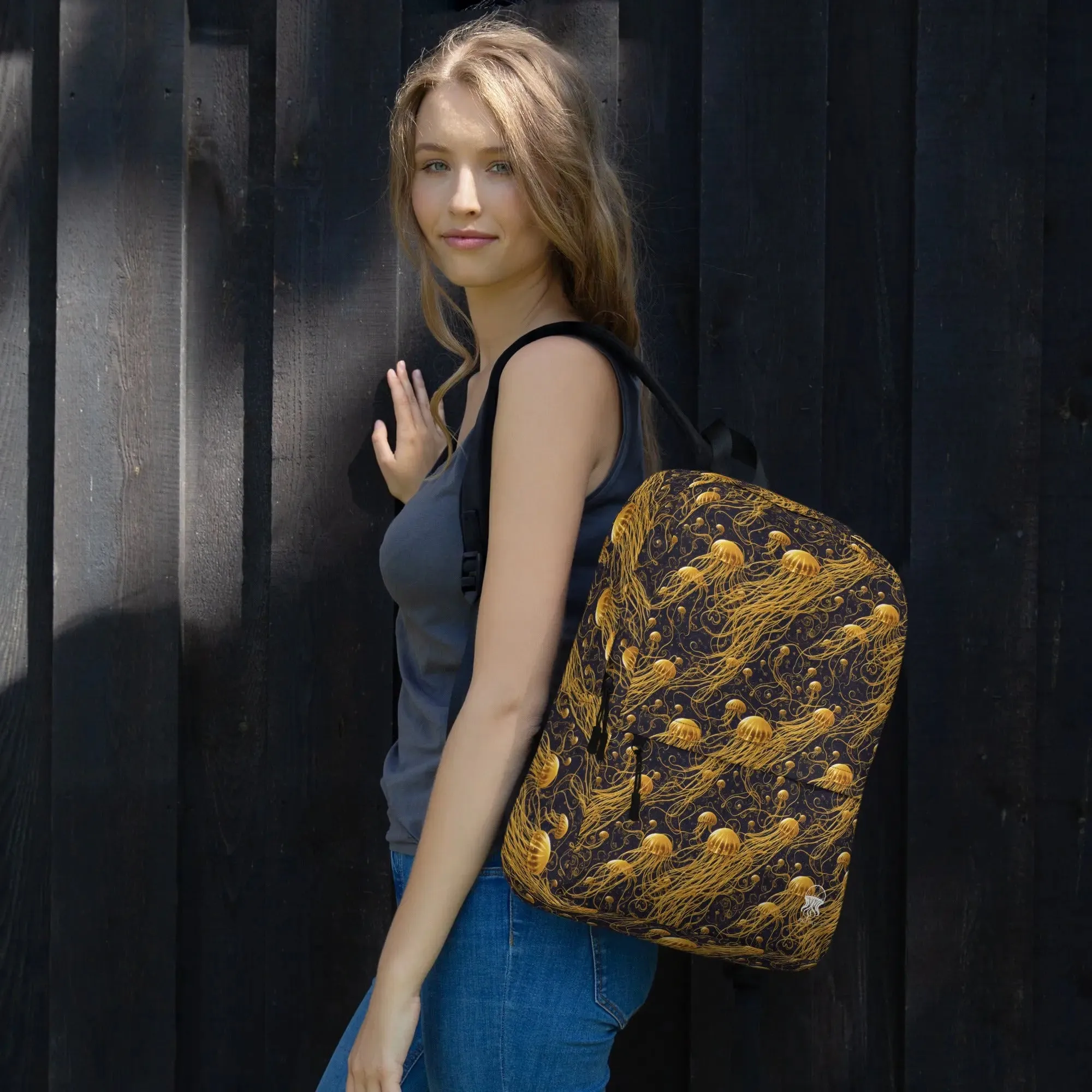Backpack - Black and Gold Jellyfishes