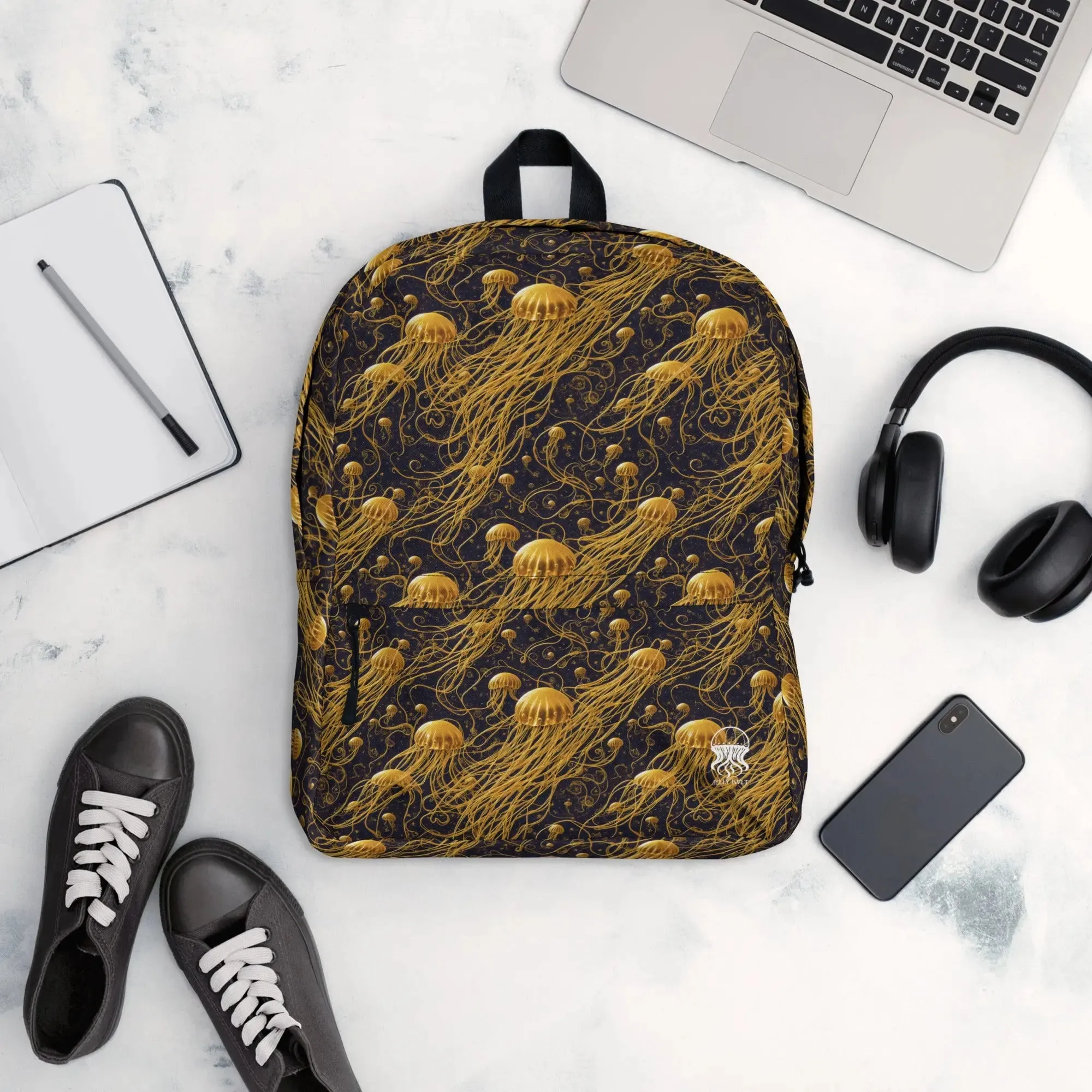Backpack - Black and Gold Jellyfishes