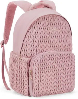 BAGSMART College Backpack for Women, 14 Inch Lightweight Puffy Travel Backpack, TSA Personal Item Casual Daypack, Fashion Bookbag, Pink