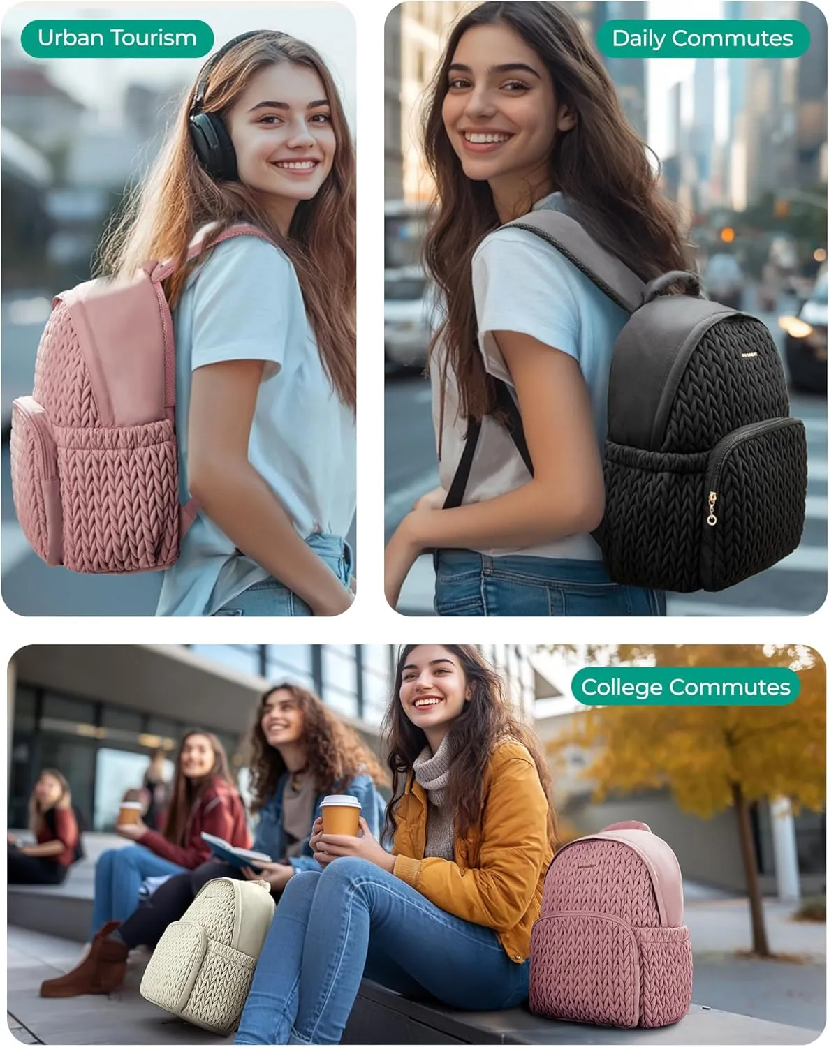 BAGSMART College Backpack for Women, 14 Inch Lightweight Puffy Travel Backpack, TSA Personal Item Casual Daypack, Fashion Bookbag, Pink