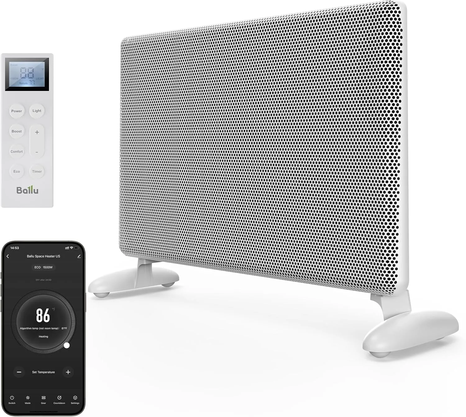 Ballu Mica Infrared Space Heater Indoor Use,Electric Panel Heater with LED Display Remote,Wifi App Control,Portable Stand Wall Mount,1500W Room Heaters for Large Room Energy Efficient,Work with Alexa