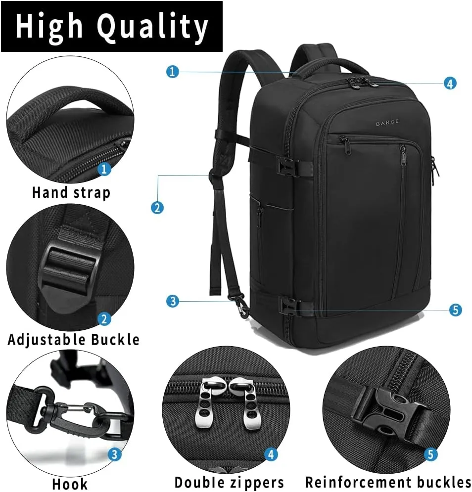 BANGE Travel Overnight Backpack,40-Liter FAA Flight Approved Weekender Bag Carry on Backpack (BLACK (Backpack with 3 Cubes))…