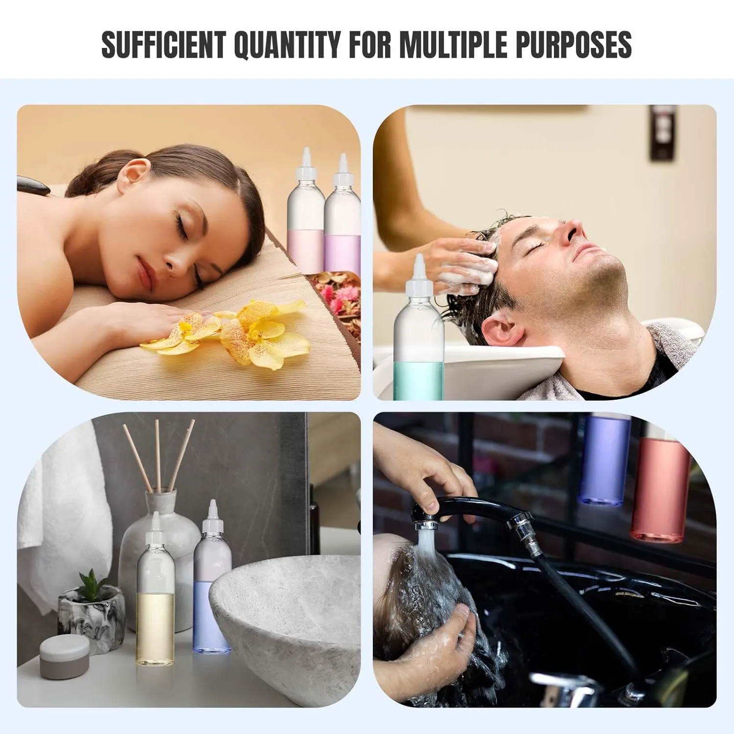 Barydat 24 Pcs Squeeze Bottle Twist Top Applicator Empty Hair Oiling Bottle with 4 Funnels Refillable Plastic Liquid Containers for Liquid Hair Oil Shampoo Lotion(8 oz,Clear)