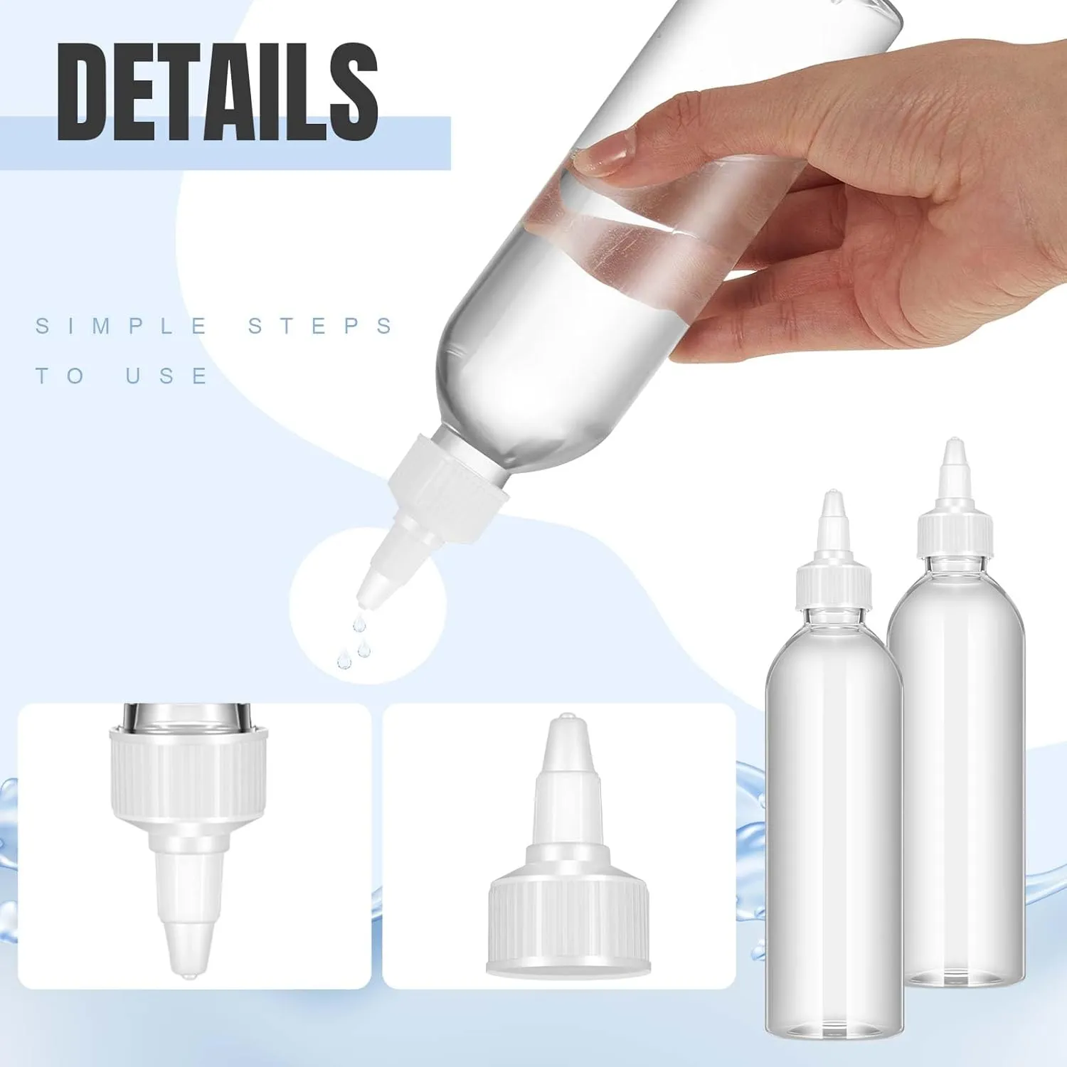 Barydat 24 Pcs Squeeze Bottle Twist Top Applicator Empty Hair Oiling Bottle with 4 Funnels Refillable Plastic Liquid Containers for Liquid Hair Oil Shampoo Lotion(8 oz,Clear)