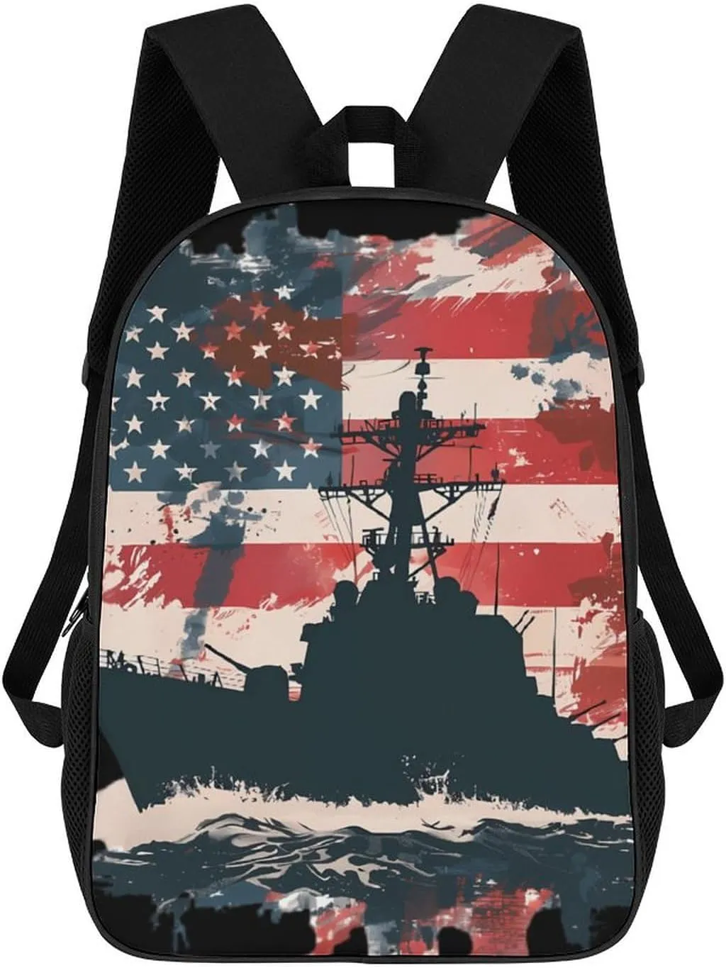 Battleship USA American Flag Travel Laptop Backpack 17 Inch Lightweight Computer Bag Daypack for Men Women
