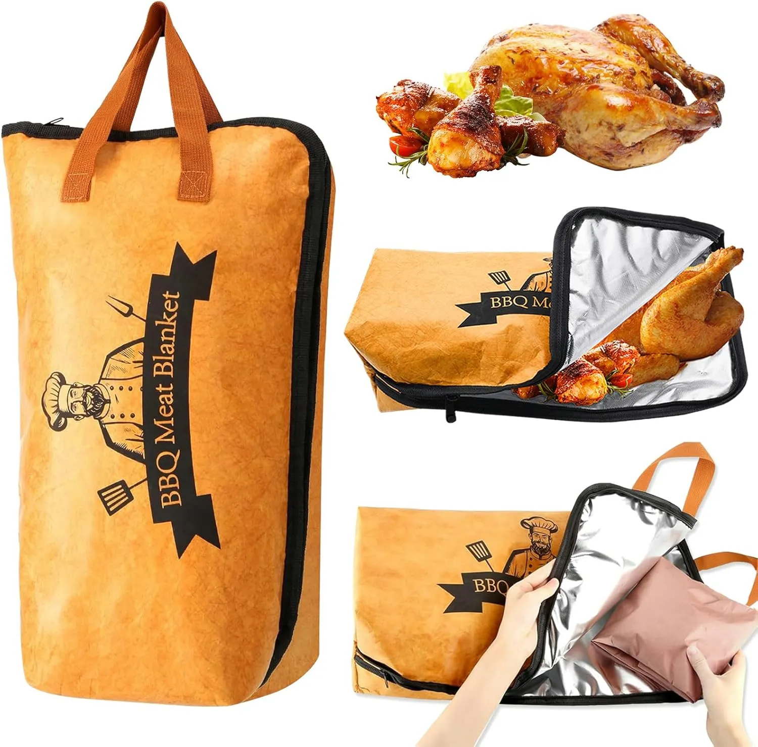 BBQ Blanket for Resting Meat, PEOUWNES 21in Insulated Brisket Resting Bag, Reusable Smoker Meat Resting Blanket with Wide Mouth for Large Briske, Turkeys, Smoking, Beef, Pork Shoulders