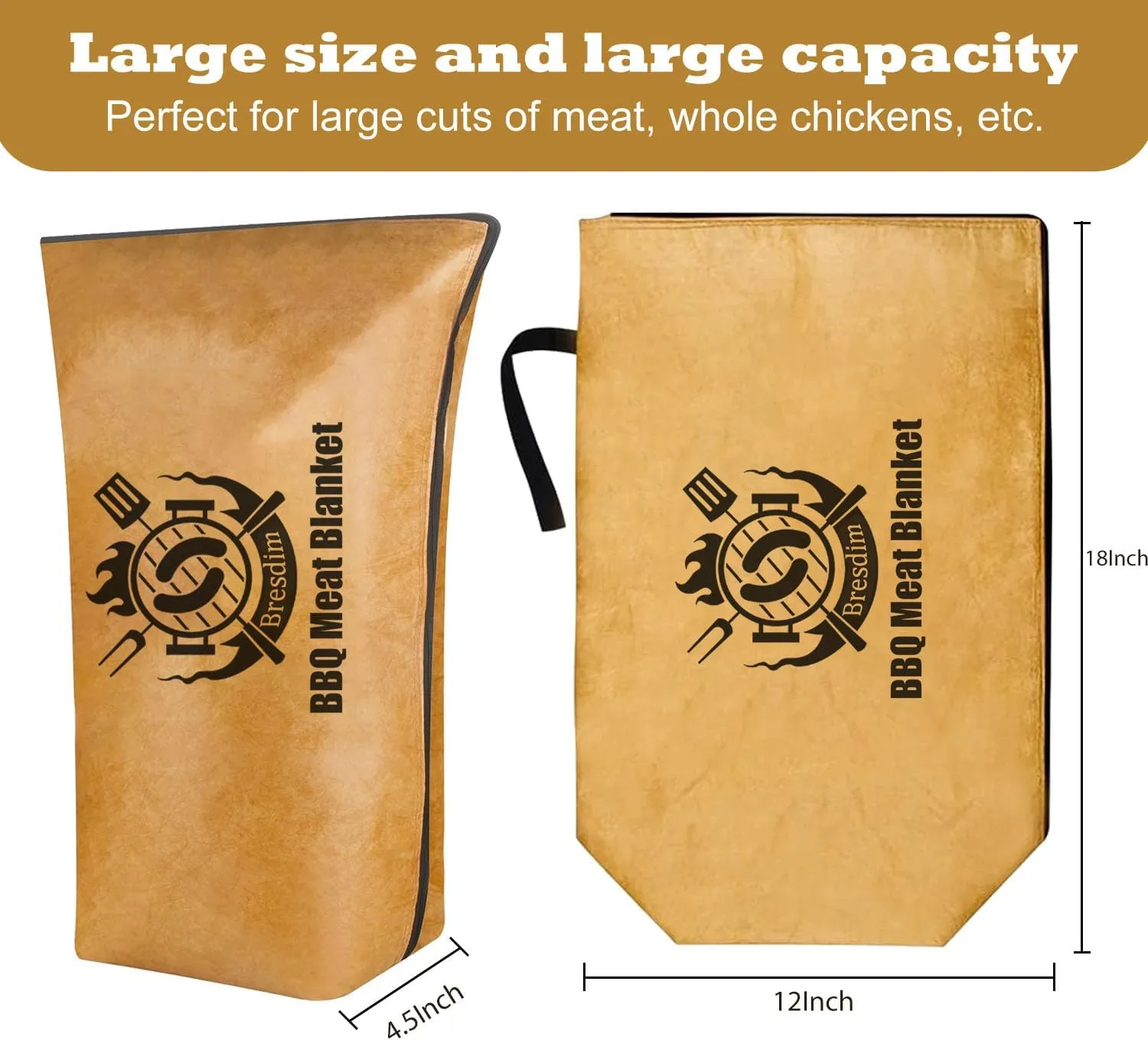 BBQ Blanket for Resting Meat,Smoker Meat Resting Blanket, 18 inch Reusable Grilling Meat Insulated Resting Bag with Wide Mouth for Large Pork Shoulders Brisket Turkeys,Gifts for Men