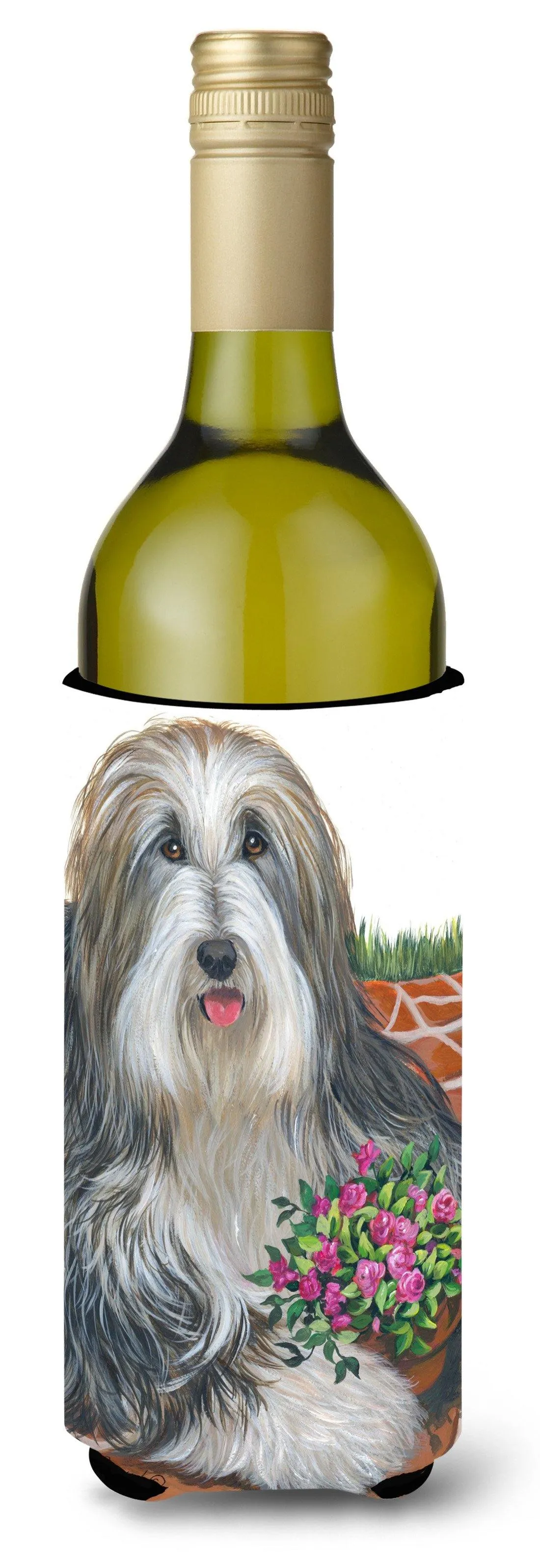 Bearded Collie Pot of Roses Wine Bottle Hugger PPP3141LITERK