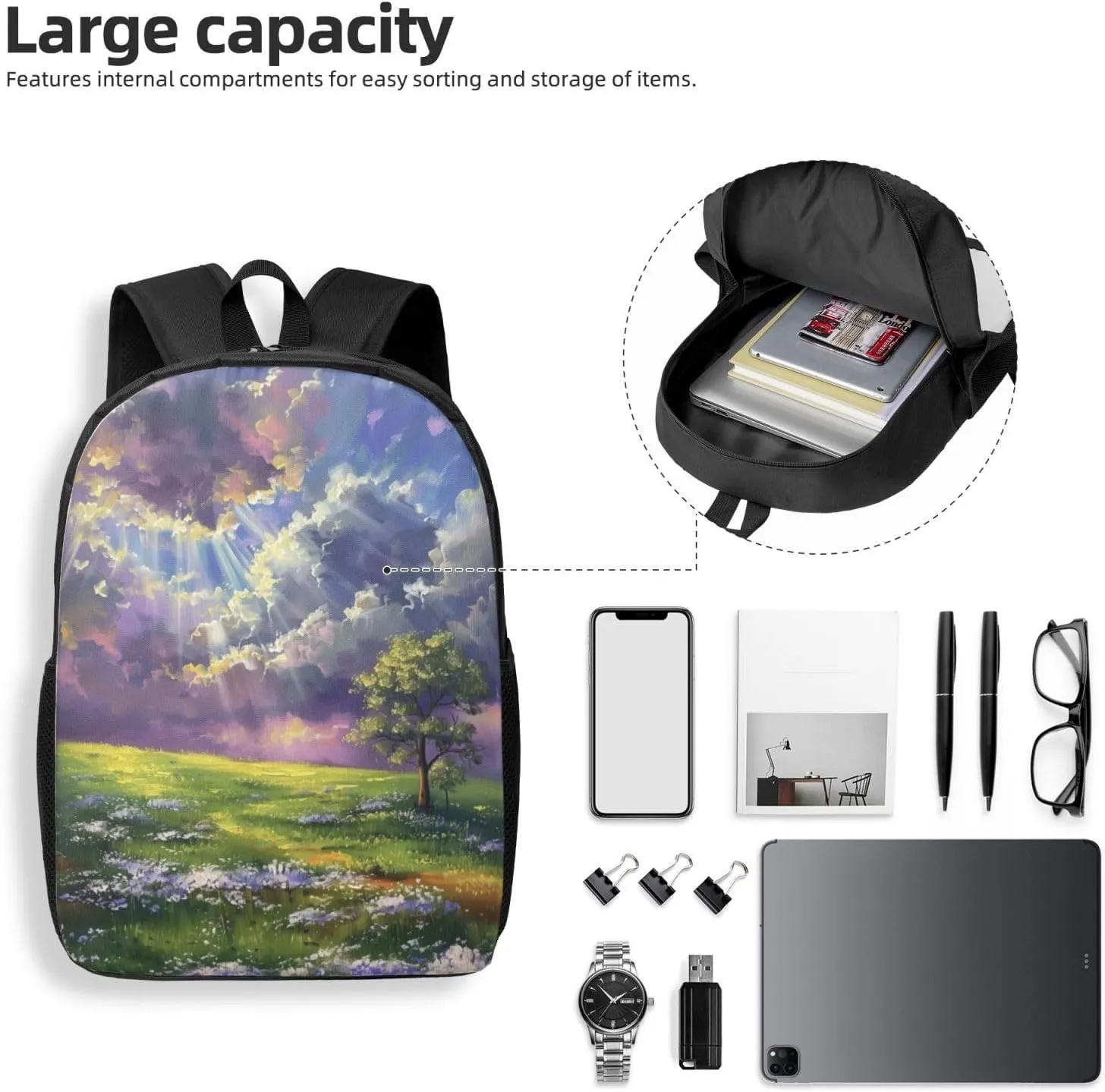 Beautiful landscape print Lightweight Casual Travel Backpack with Laptop Compartments for Women men