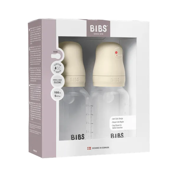 BIBS BPA-Free PP Baby Bottle Round Silicone 2 pack 150 ml Slow Flow Ivory (Min. of 2 PK , multiples of 2 PK)