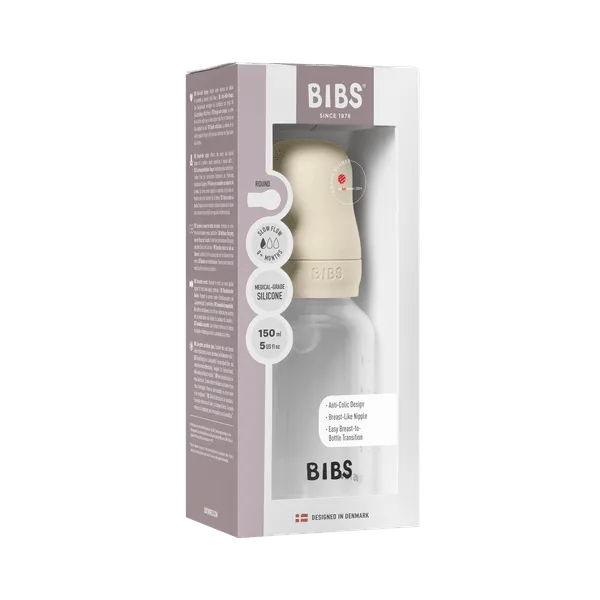 BIBS BPA-Free PP Baby Bottle Round Silicone 2 pack 150 ml Slow Flow Ivory (Min. of 2 PK , multiples of 2 PK)
