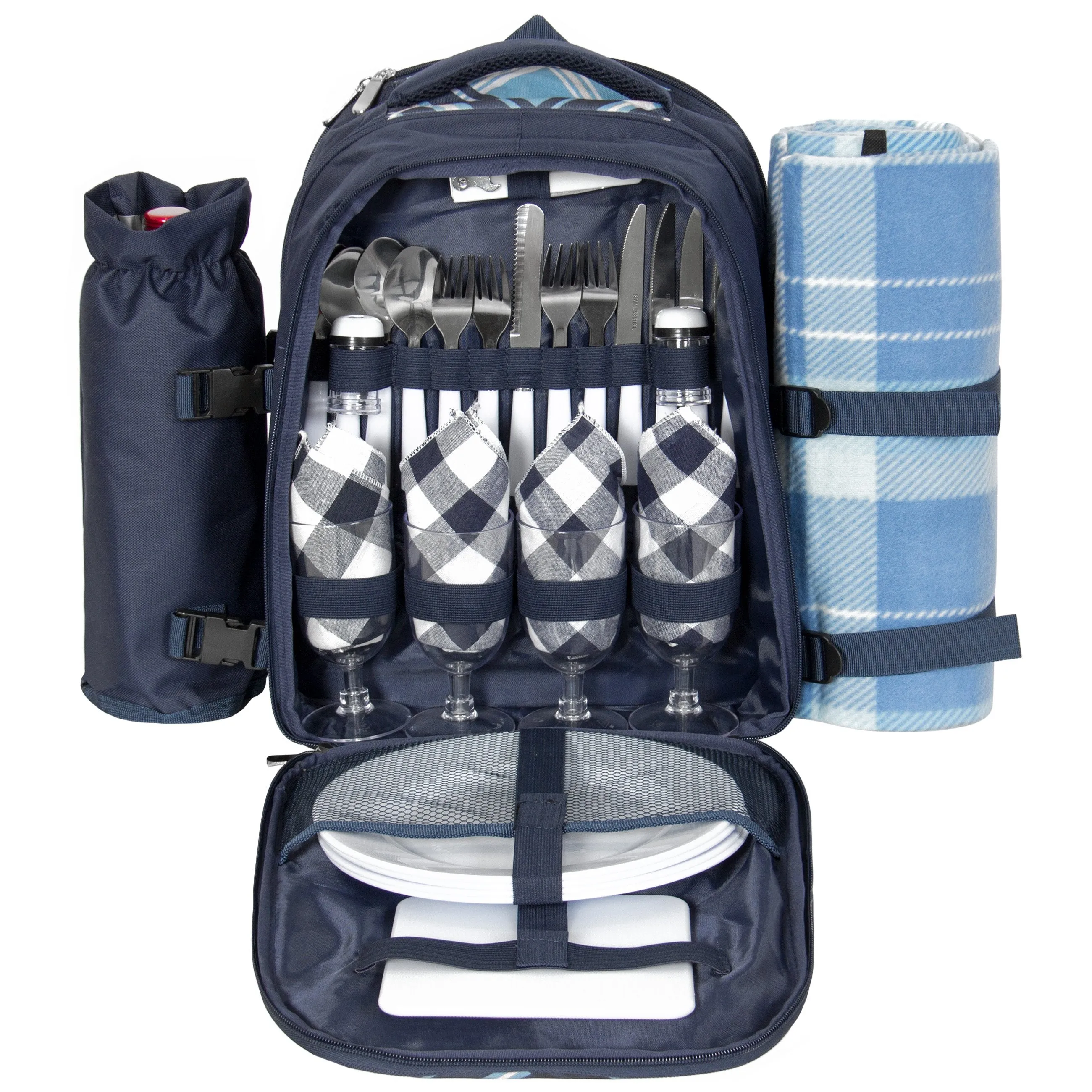 Big-value deals Bag w/ Glasses Plates, Set 4-Person Positive testimonials Picnic Flatware, Blanket, Insulated