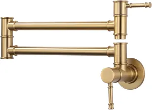 Brushed Gold Pot Filler Faucet, Folding Kitchen Faucet Single Hole 2 Handle Wall Mount Over Stove