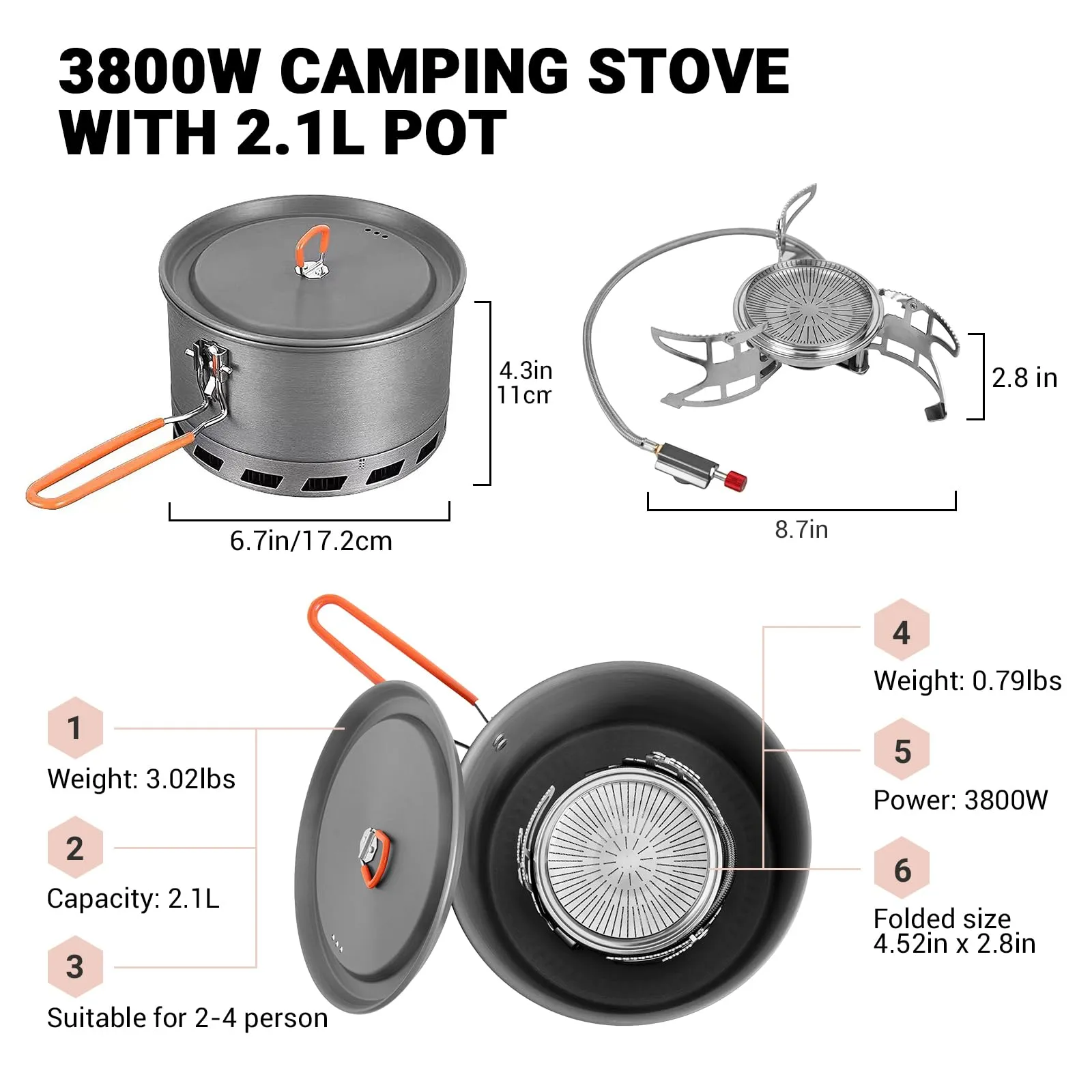 BULIN Burner Camping Gas Stove & Jure Large Camping Pot