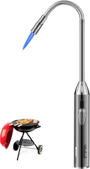 Butane Lighter Torch Long Lighter Adjustable Fire Jet Torch Windproof Refillable Flexible Long Lighter with Visual Fuel Window for Grill BBQS Camping Fireplace 16.55 Inc(Butane Gas Not Included)