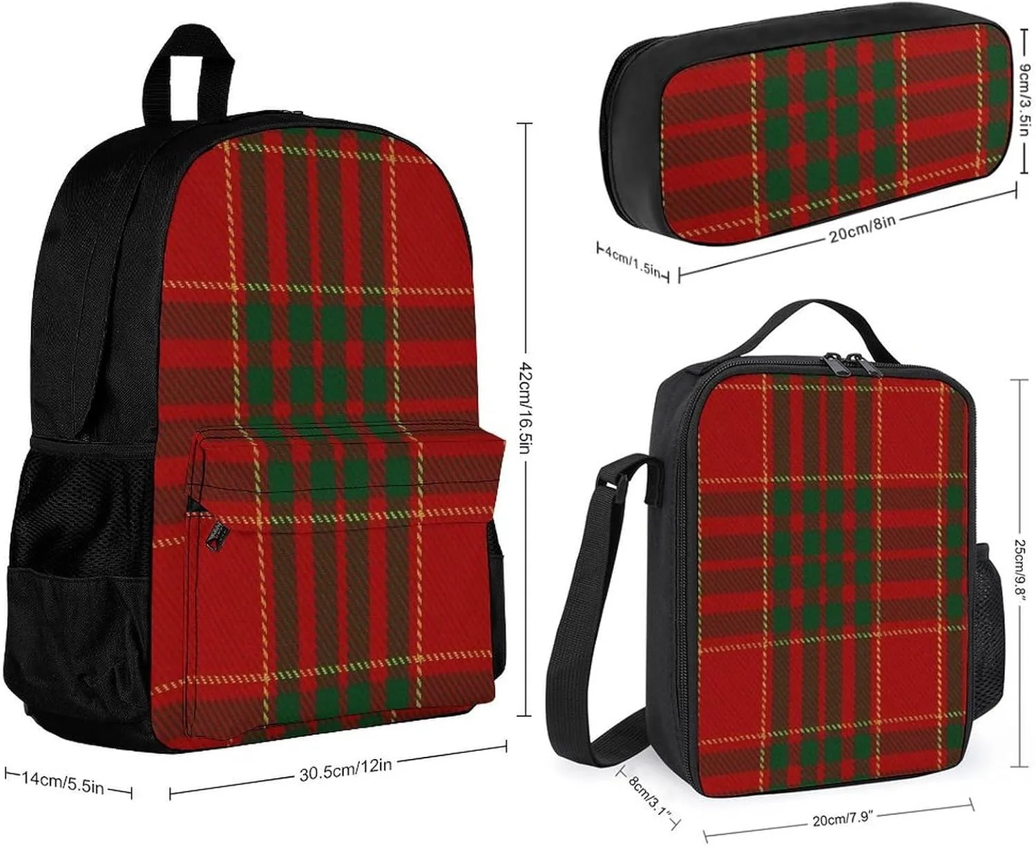 Cameron Clan Tartan Lightweight Pocket Backpack Crossbody Lunch Bag Set Unisex