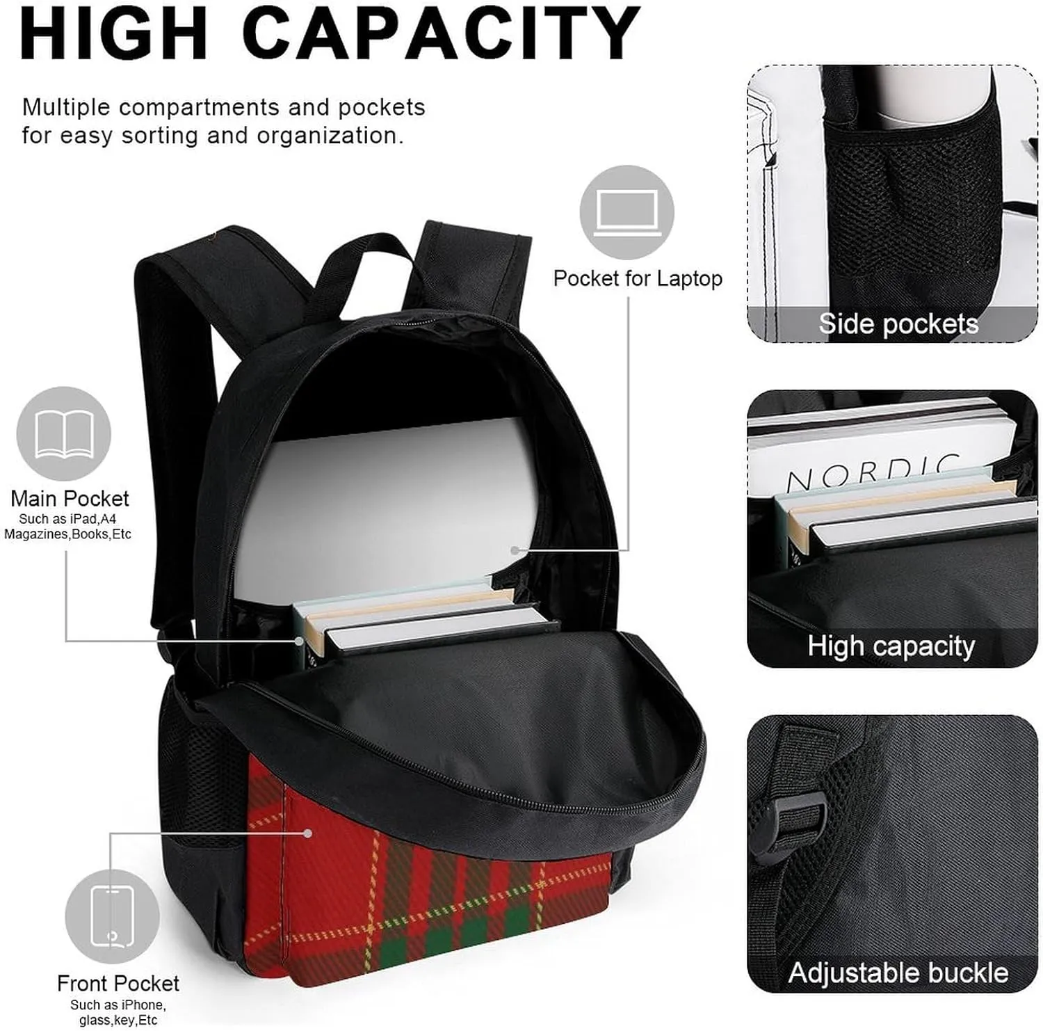 Cameron Clan Tartan Lightweight Pocket Backpack Crossbody Lunch Bag Set Unisex
