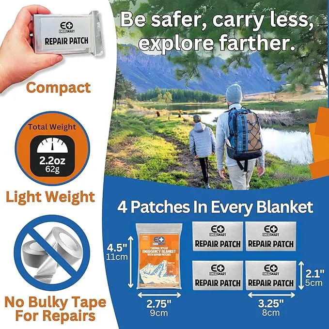 Camping Emergency Blanket for Survival with Repair Patches [4 Pack] - Emergency Mylar Thermal Blanket for Winter - Mylar Space Blanket Survival Blanket Extreme Cold - Emergency Mylar Blanket Bulk