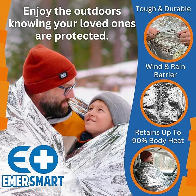 Camping Emergency Blanket for Survival with Repair Patches [4 Pack] - Emergency Mylar Thermal Blanket for Winter - Mylar Space Blanket Survival Blanket Extreme Cold - Emergency Mylar Blanket Bulk