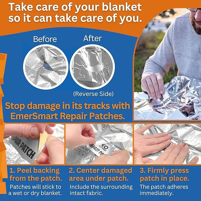 Camping Emergency Blanket for Survival with Repair Patches [4 Pack] - Emergency Mylar Thermal Blanket for Winter - Mylar Space Blanket Survival Blanket Extreme Cold - Emergency Mylar Blanket Bulk