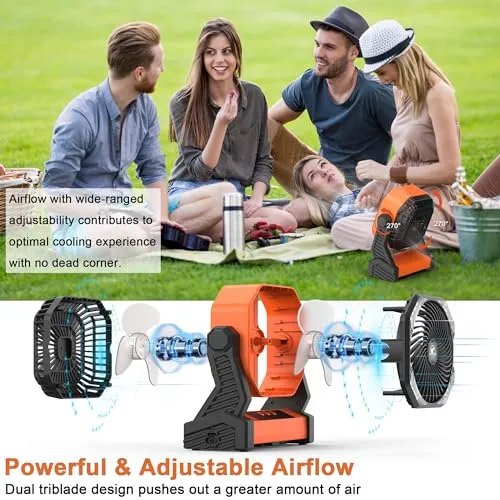 Camping Fan w/ LED Lantern,20000mAh Rechargeable Battery Operated Outdoor Tent Fan