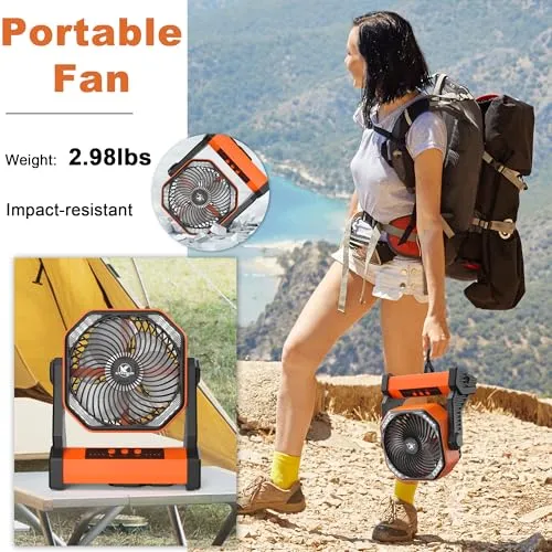 Camping Fan w/ LED Lantern,20000mAh Rechargeable Battery Operated Outdoor Tent Fan