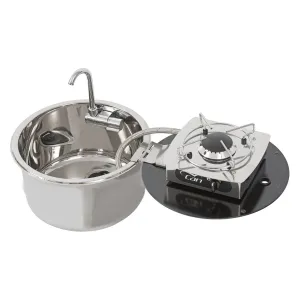 CAN Foldy Hob & Sink Unit with Glass Lid 350mm (1 Burner / Manual Ignition)