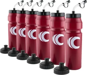 Cannon Sports 1 Liter Sports Water Bottle, BPA-Free, 34 Oz Capacity, Large Mouth, 2 lids (Straw and Squeeze), Great For Helmet Sports Such As Hockey, Lacrosse, Football, Boxing (6 Pack) (Burgundy)