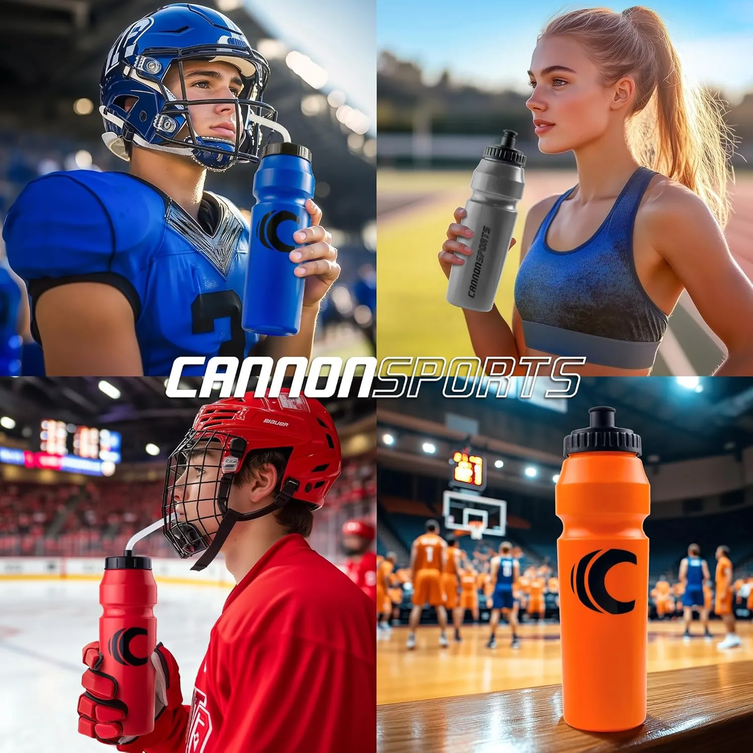 Cannon Sports 1 Liter Sports Water Bottle, BPA-Free, 34 Oz Capacity, Large Mouth, 2 lids (Straw and Squeeze), Great For Helmet Sports Such As Hockey, Lacrosse, Football, Boxing (6 Pack) (Burgundy)