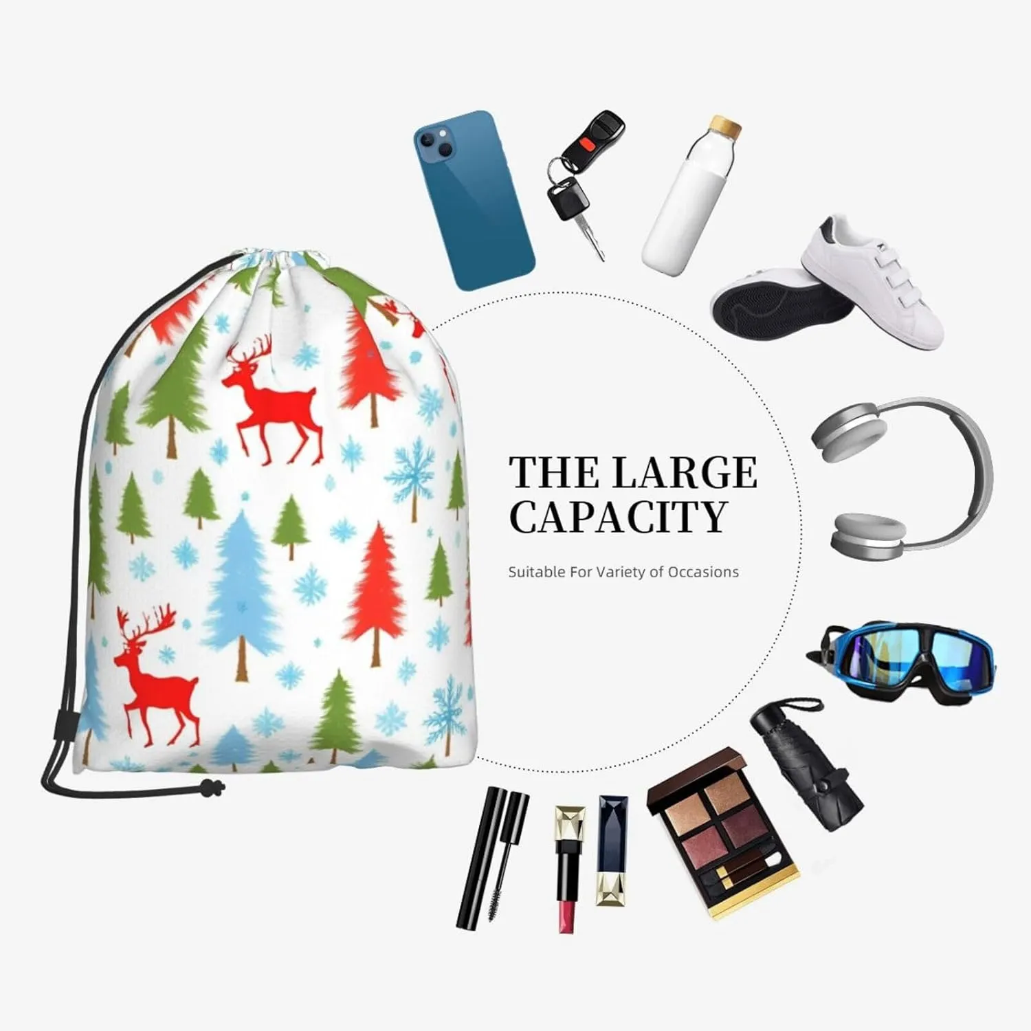 Christmas Holiday Drawstring Cinch Backpack Polyester Sack Pack String Bag For Hiking Camping Adventure