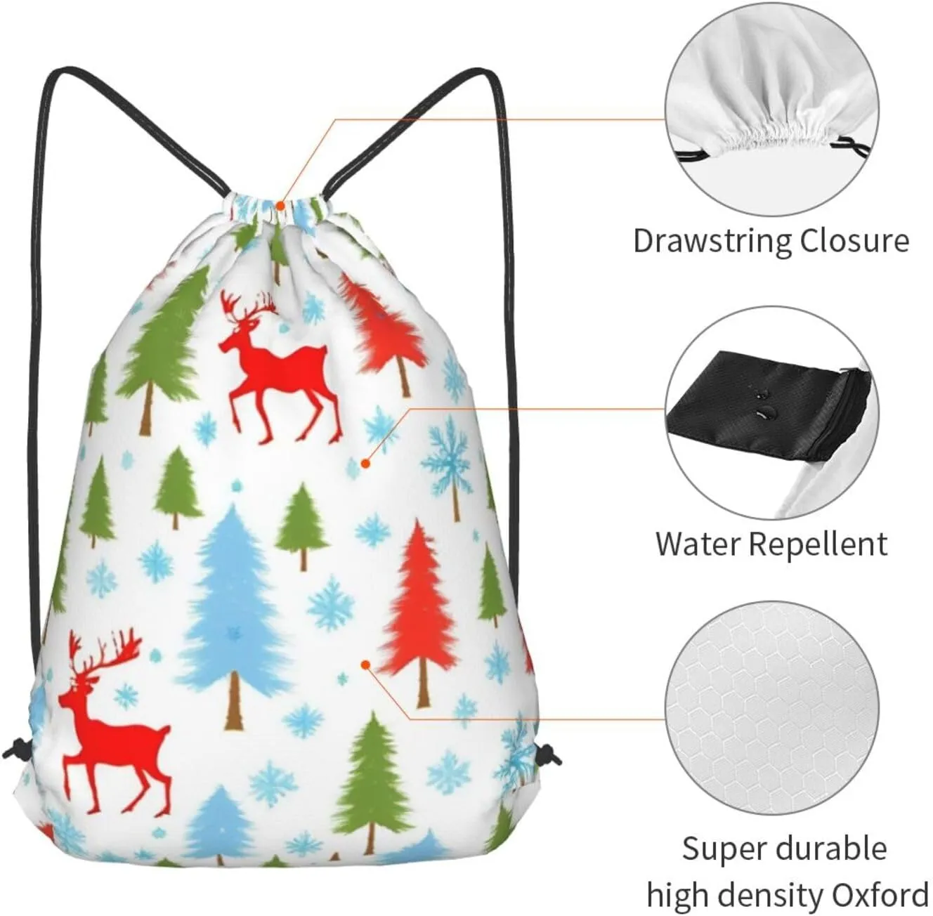 Christmas Holiday Drawstring Cinch Backpack Polyester Sack Pack String Bag For Hiking Camping Adventure