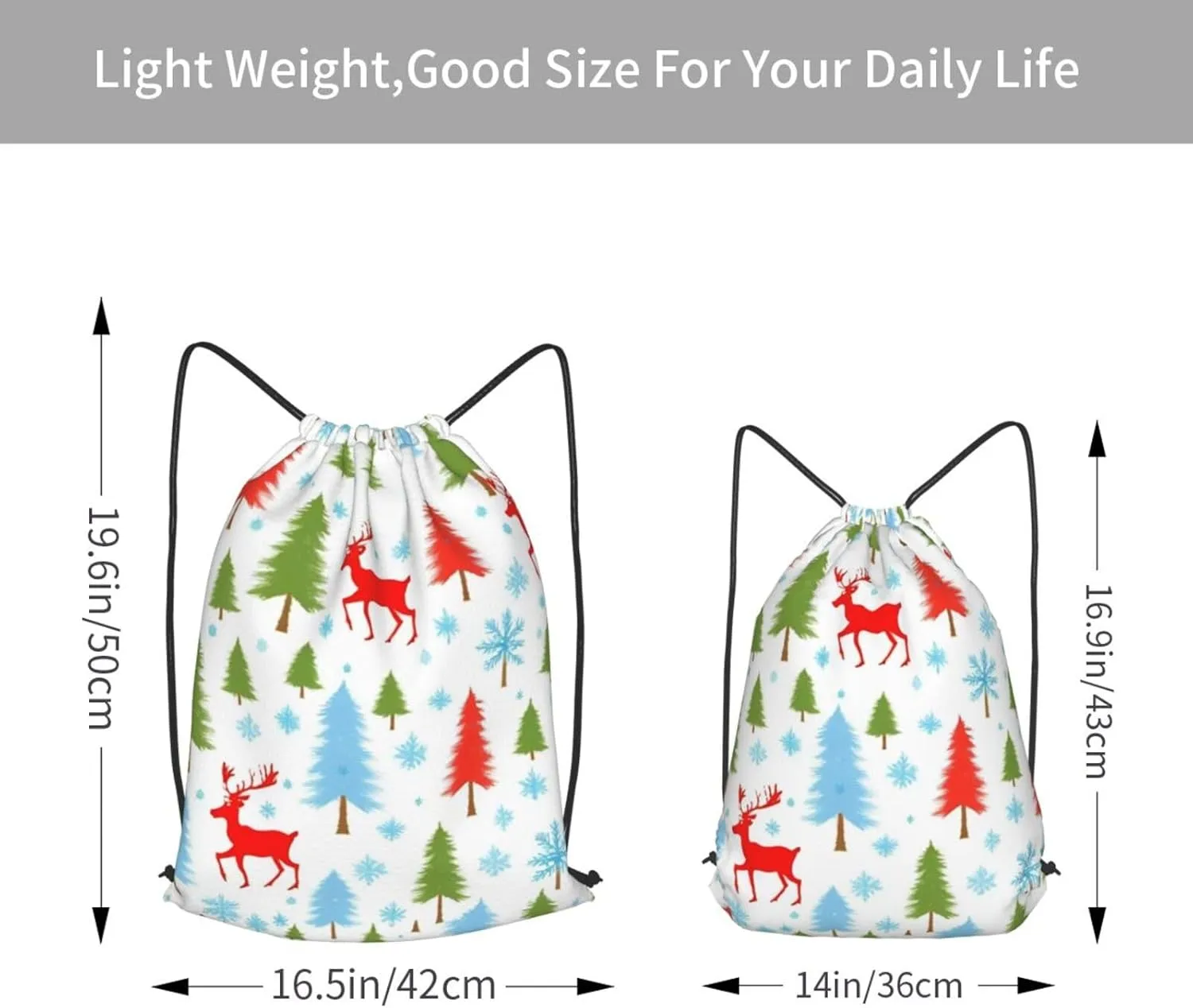 Christmas Holiday Drawstring Cinch Backpack Polyester Sack Pack String Bag For Hiking Camping Adventure
