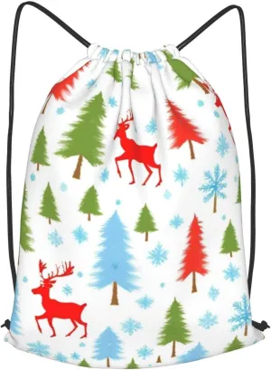 Christmas Holiday Drawstring Cinch Backpack Polyester Sack Pack String Bag For Hiking Camping Adventure