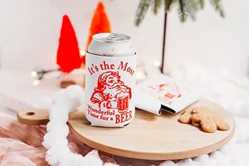 Christmas Stocking Stuffer for Men Santa Beer Can Cooler Party Favor Gift (4 Can Coolers)