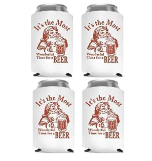 Christmas Stocking Stuffer for Men Santa Beer Can Cooler Party Favor Gift (4 Can Coolers)
