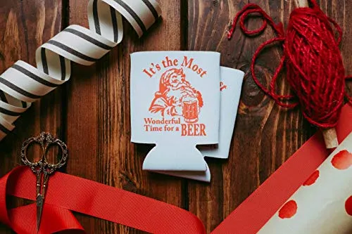 Christmas Stocking Stuffer for Men Santa Beer Can Cooler Party Favor Gift (4 Can Coolers)