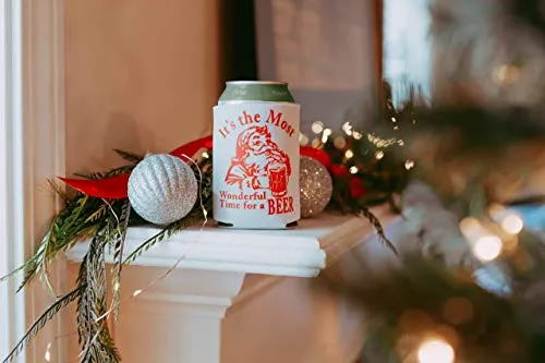 Christmas Stocking Stuffer for Men Santa Beer Can Cooler Party Favor Gift (4 Can Coolers)